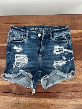 American Eagle Outfitters Distressed Dark Blue Denim Jean Shorts